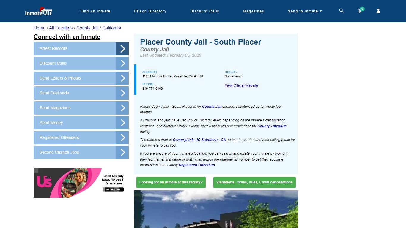 Placer County Jail - South Placer - Inmate Locator - Roseville, CA